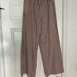 Rylee + Cru Brown and White Gingham Pants